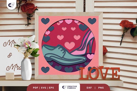 3D Shadow Box Wedding Shoes Papercut – A Table Decoration SVG with Commercial Appeal