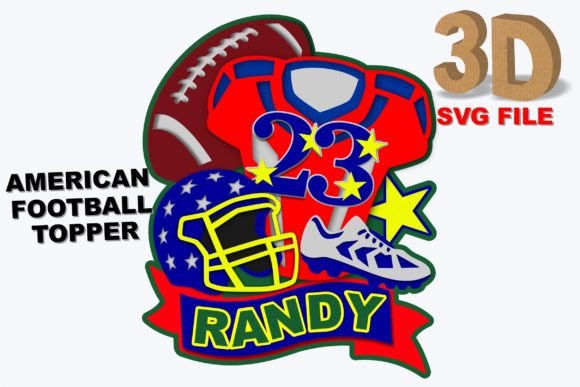 American Football Cake Topper 3D SVG: Graphics for Crafts