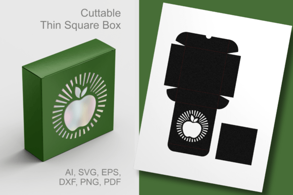 Apple N Sunburst Rays Window Square Box 3D SVG for Creative Product Design