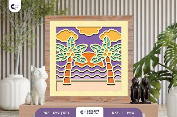 Beach Palm 3D Light Box Papercut: Summer Vibes Meets 3D SVG Design