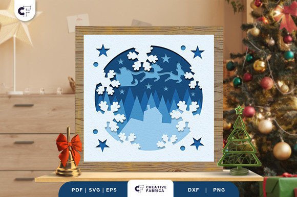 Christmas Sleigh with Reindeer Light Box: A 3D SVG for Festive Branding