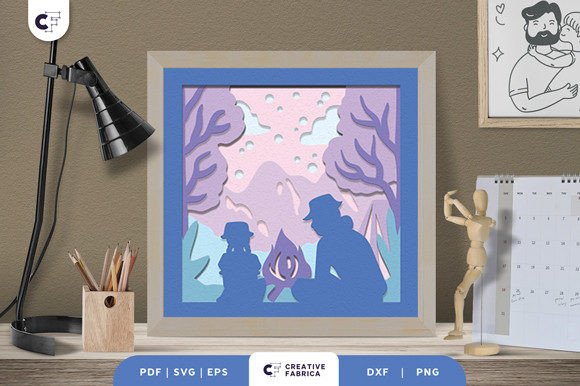 Dad with His Daughter Shadow Box 3D SVG for Father S Day