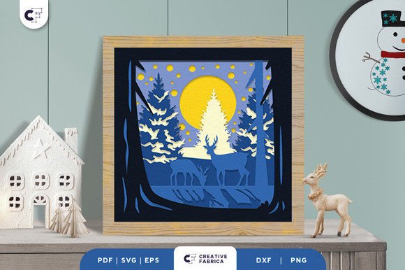Deer in a Forest Shadow Box Paper Cut β 3D SVG for Winter Branding