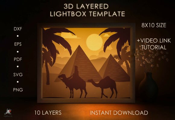Egyptian Pyramids Shadow Box SVG: 3D Editorial Design