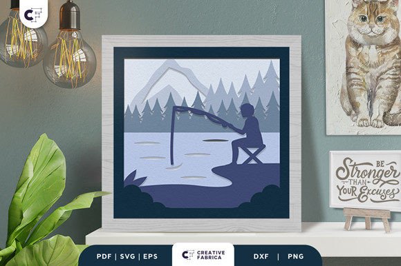 Fishing Man 3D Layered Papercut: A Calming 3D SVG for Sports-Inspired Design Projects