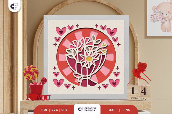 Flower Bouquet 3D SVG: Valentine's Day Papercut