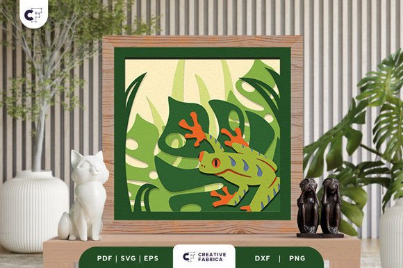 Frog in Tropical Forest 3D Shadow Box: A Fresh 3D SVG for Nature-Inspired Branding