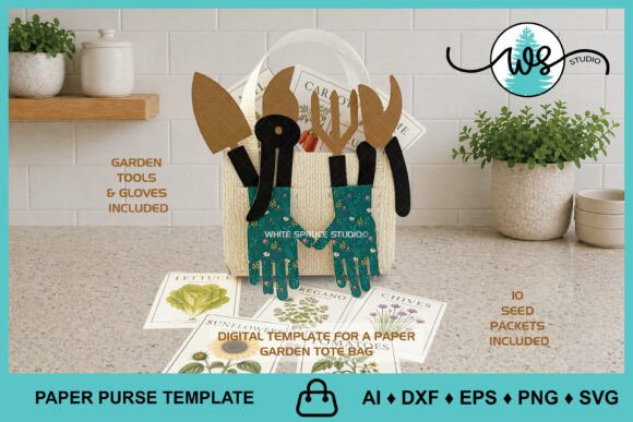 Garden Paper Purse Tools 3D SVG for Spring Crafts