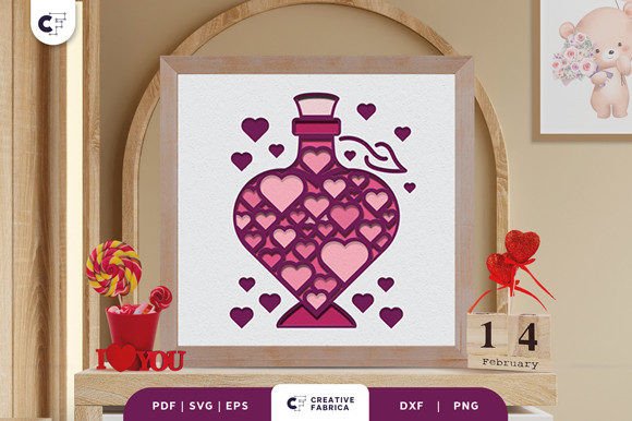 Love Potion 3D Paper Cut SVG for Valentine's Day