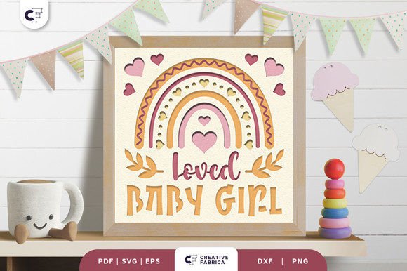 Loved Baby Girl Rainbow 3D SVG Box for Baby Branding