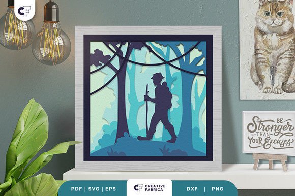 Man Forest Walking 3D Light Box Papercut – A Versatile 3D SVG for Crafters & Etsy Sellers