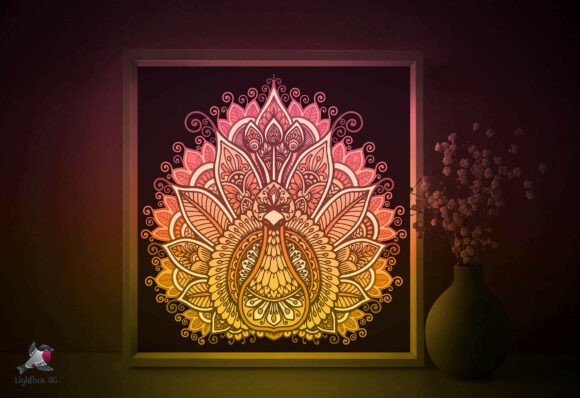 Mandala Peacock Papercut Lightbox SVG for 3D Shadow Boxes