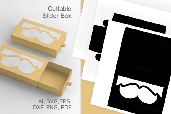 Mustache Window 1 Slive Drawer Favor Box 3D SVG Objects