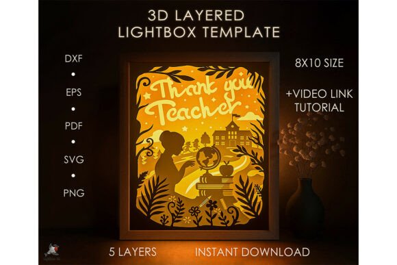 Thank You Teacher Lightbox 3D SVG for Shadow Boxes