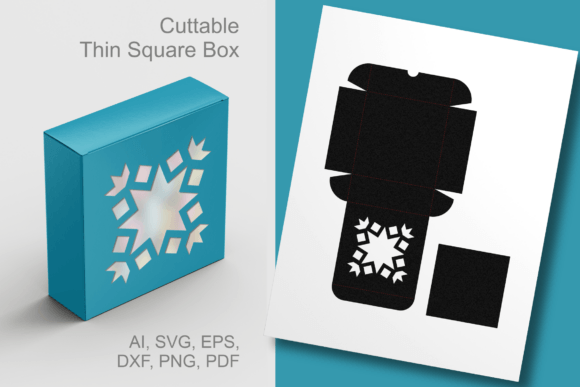 Winter 2 Thin Square Favor Box Template: 3D SVG Gift Boxes